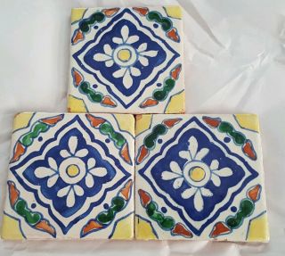 3 Vintage Hand Painted Italian Tile Terracotta Reclaimed French Country House
