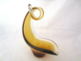 Vintage Murano/scandi Freeform Art Glass Scoop Bowl/dish Sommerso Golden Amber