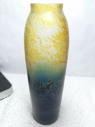 Stunning Vintage Reverse Painted? Art Glass Vase Bout 7.  25 X 2.  25