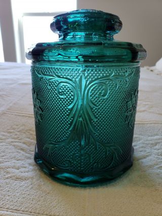 Vtg Tiara Indiana Glass Spruce Green Sandwich 5 " Canister Biscuit Jar
