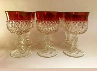 Vintage Indiana Glass.  Diamond Point.  Red Gold.  Cranberry.  Wine Goblet 5 1/4 "