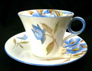 Shelley Syringa Blue Art Deco Style Regent Teacup And Saucer 12025 C1932 Evc