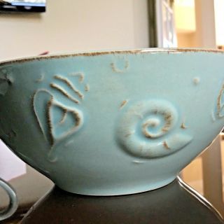 Thomson Pottery Cape Cod Cereal Bowl Blue Embossed Shells Nautical Sea