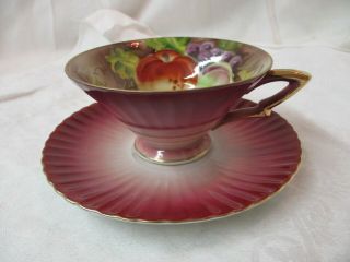 Vintage Lefton Hand Painted Plum Red Fruit Cup & Saucer 20327