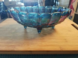 Indiana Carnival Glass?.  Compote Footed Fruit Bowl.  Iridescent Blue.  12 " L