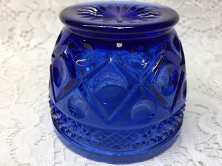 Blue Vaseline glass cape Cod pattern mustard bowl candy uranium cobalt honey art 5