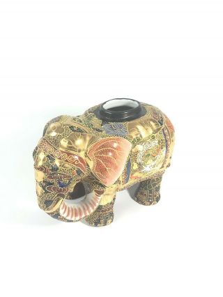 Vintage Made In Italy Hand Painted Decorated Elephant Centerpiece Vase