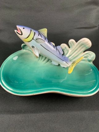 Vtg Wales Ceramic Fish Figurine Candy Dish Coin Dresser Valet Orig Sticker Japan