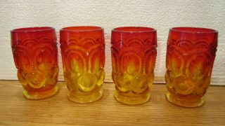 (4) L.  E.  Smith Ruby Red & Amber Water Glass 4 3/4 " Tall
