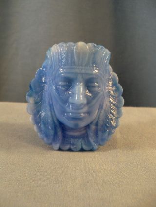 Boyd Light Blue And White Slag Glass Indian Head Toothpick Holder