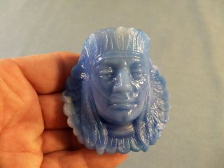 Boyd Light Blue and White Slag Glass Indian Head Toothpick Holder 2