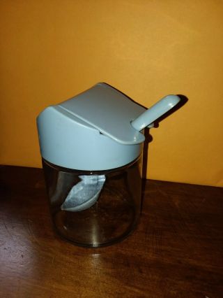 Vintage Corelle Gemco Condiment Jar Sugar Bowl Honey Jam Jar With Spoon Blue