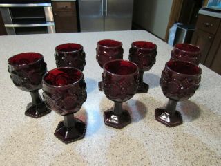 Avon - Ruby Red,  Set Of 8,  4.  5 " Tall,  Cordial Glasses,  Matching,