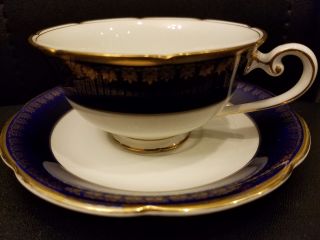 Kokura Ware Hand Painted Cup And Saucer Cobalt Blue With Gold Trim Japan