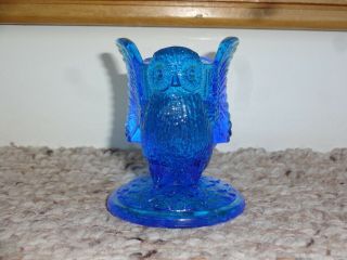 Vintage Westmoreland Flying Owl Toothpick Holder Blue Glass