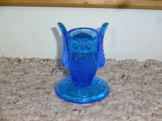 Vintage Westmoreland Flying Owl Toothpick Holder Blue Glass 2
