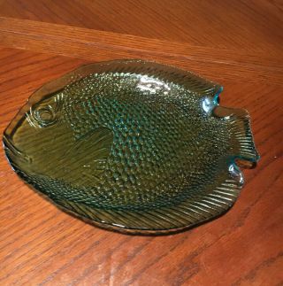Vintage Arcoroc France Emerald Green Glass Fish Plate,  10”