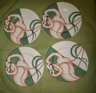 Rare Vintage Fitz And Floyd Set Of 4 Salad Plates Flamingo Road Pattern 79.