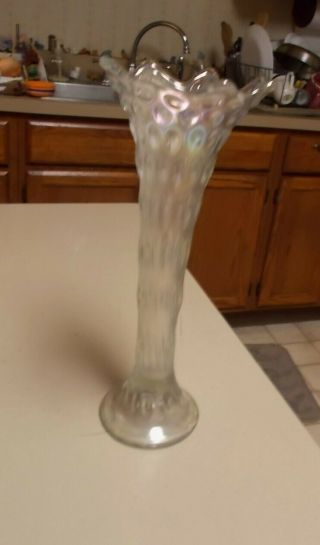 Antique Carnival Glass Vase Rustic Clear Iridescent 11 " Tall