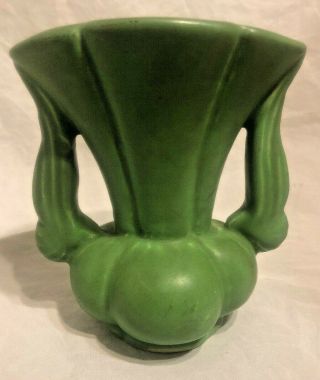 Vintage Niloak Pottery Double Wing Handled Vase Matte Green Glaze Art Deco 5 3/4