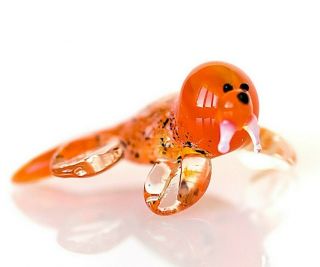 Tiny Orange Seal Figurine Blown Glass " Murano " Art Animal Marine Sculpture