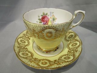 Vintage Paragon Porcelain Yellow Rose Fruit Tea Cup Saucer Gold Gilt