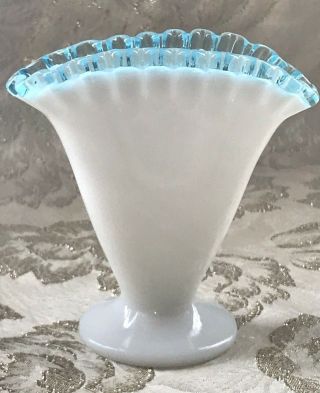 Vintage Fenton Aqua Crest Crimp Fan Vase.  A Very Pretty One