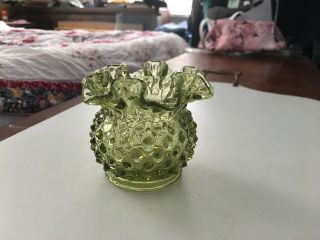 Vintage Fenton Green Hobnail Glass Small Vase Votive Candle Holder