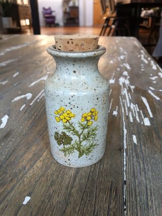 Vintage Takahashi Japan Speckled Stoneware Stash Apothecary Jar With Cork Lid