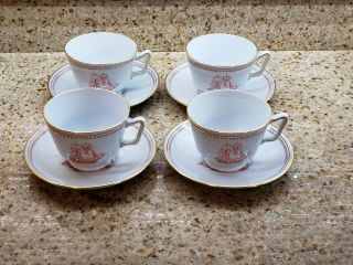 Red Copeland Spode England Trade Winds London Shape Cups and Saucers Set of 4 2