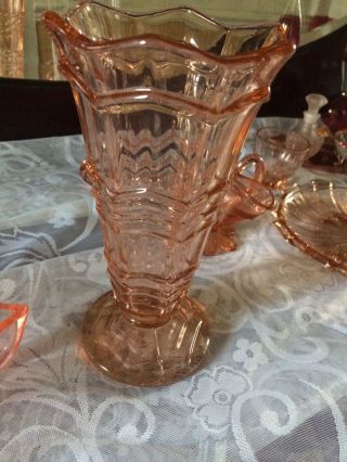 Authentic Art Deco Pink Glass Celery Vase