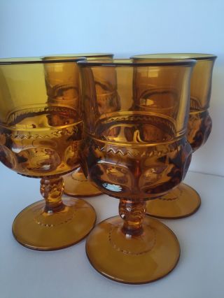 Vintage Indiana Glass Kings Crown Water Goblets Glasses Amber Glass