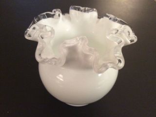 Vintage Fenton Milk Glass Silver Crest 4 " Ruffled Bowl Vase