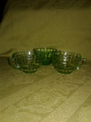 Vintage Green Depression Glass " Block Optic " - Tea/coffee Cups,  Three