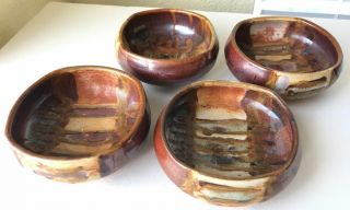 4 Vtg Art Pottery Trinket Bowls Lisa Koch Hand Thrown Drip Glaze Signed