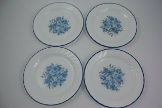 Set Of 4 Corelle Blue Velvet Roses 7 In Dessert Plates,  Like -
