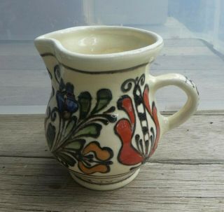 Vintage Korond Hand Painted Ceramic Clay Pottery Creamer Hungary Folk Art Tr