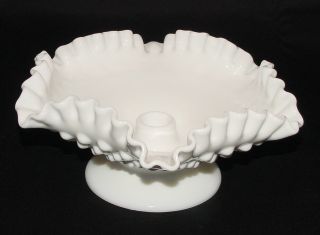 Perfect Vintage Fenton " Hobnail " Milk Glass Crimped Candle Bowl