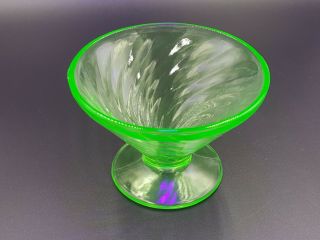 Vintage Depression Glass Green Vaseline Uranium Swirl V - Shaped Dessert Cup