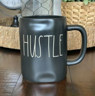 Rae Dunn – Hustle Coffee Tea Mug Cup – Black Matte Ceramic Long Letter