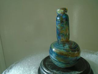 Small Art Glass Bottle Shaped Bud Vase With Multi Coloured Pattern Look
