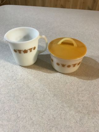 Pyrex Butterfly Gold Sugar And Creamer Set