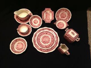 Masons Patent Ironstone Red Dinner Service For 12