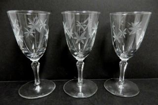 Vintage Fluted Clear Cut Glass Stemmed Sherry Glass 4 Oz Set Of 3 5.  75 " Tall