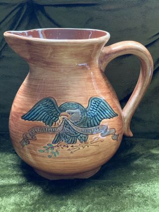 Vtg Mid Century Military Eagle Patriotic Pennsbury Pottery Pitcher 7.  25” Inch