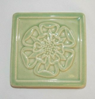 Pewabic Pottery Tile Flower Floral 2001 Light Green Arts And Crafts Style