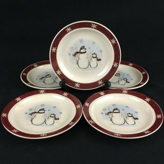 Set Of 5 Vtg Bread Plates By Royal Seasons Stoneware Snowmen Rn1 Christmas