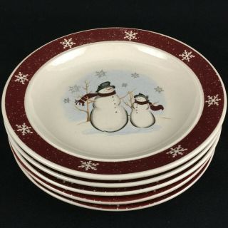 Set of 5 VTG Bread Plates by Royal Seasons Stoneware Snowmen RN1 Christmas 2