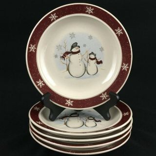Set of 5 VTG Bread Plates by Royal Seasons Stoneware Snowmen RN1 Christmas 3