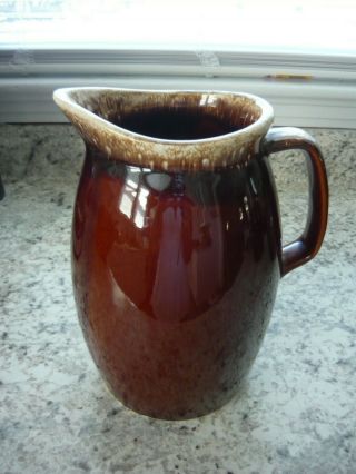 Vintage Brown Drip Hull Usa Oven Proof 9 " Large Pitcher Stoneware Pottery